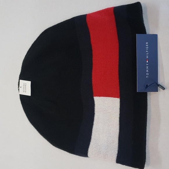 Tommy Hilfiger NWT Reversible Black Knit with Logo Band Hat - Picture 1 of 6